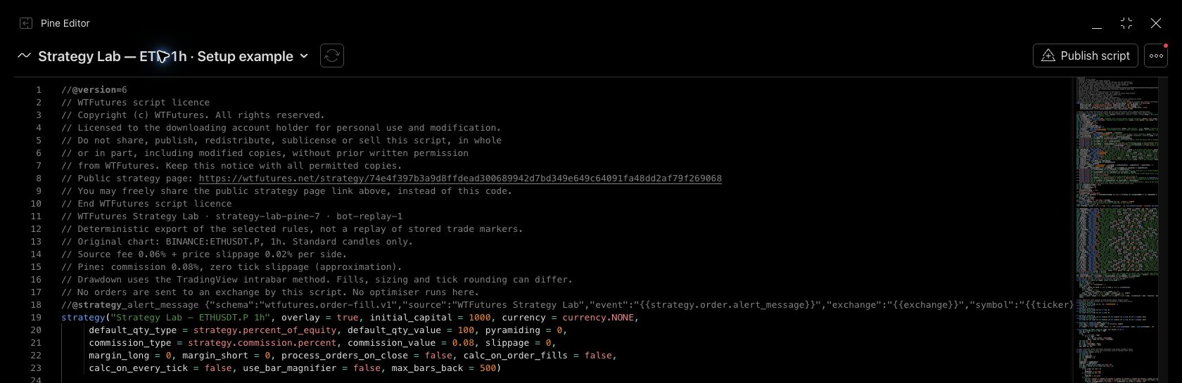 The saved export open in Pine Editor