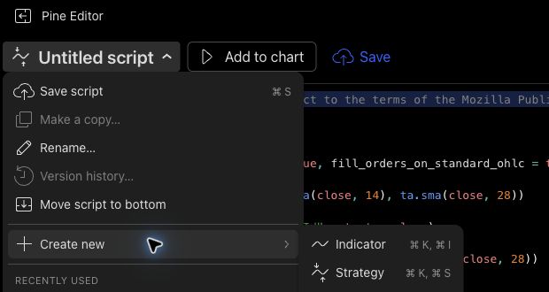 Pine Editor Create new menu with Strategy selected